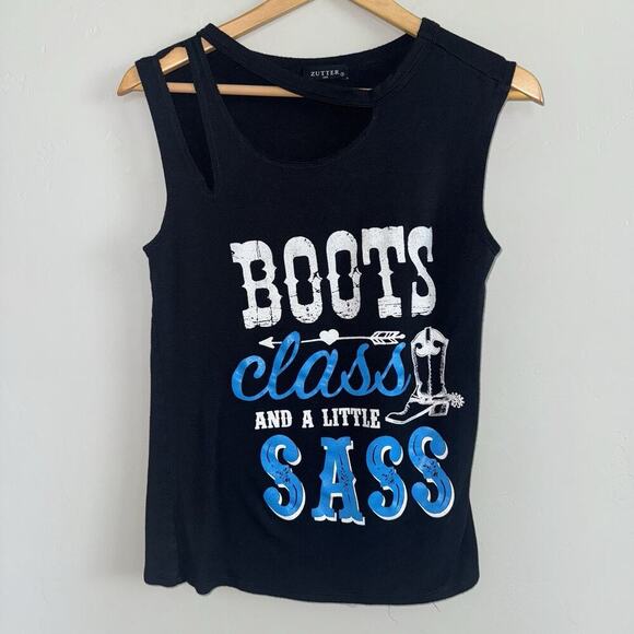Zutter Tops - Zutter Graphic Tank Top Black “Boots Class And A Little Sass” Western Country S